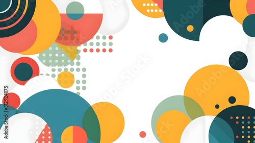 Vibrant Geometric Abstract Shapes Overlapping in Minimal Complementary Composition on Clean White Background