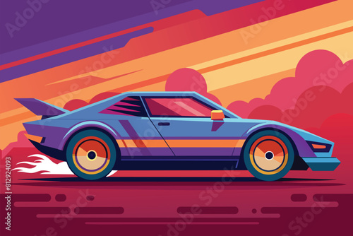 Vintage car with unique design cruising through urban area in a retro setting  Driving Customizable Disproportionate Illustration