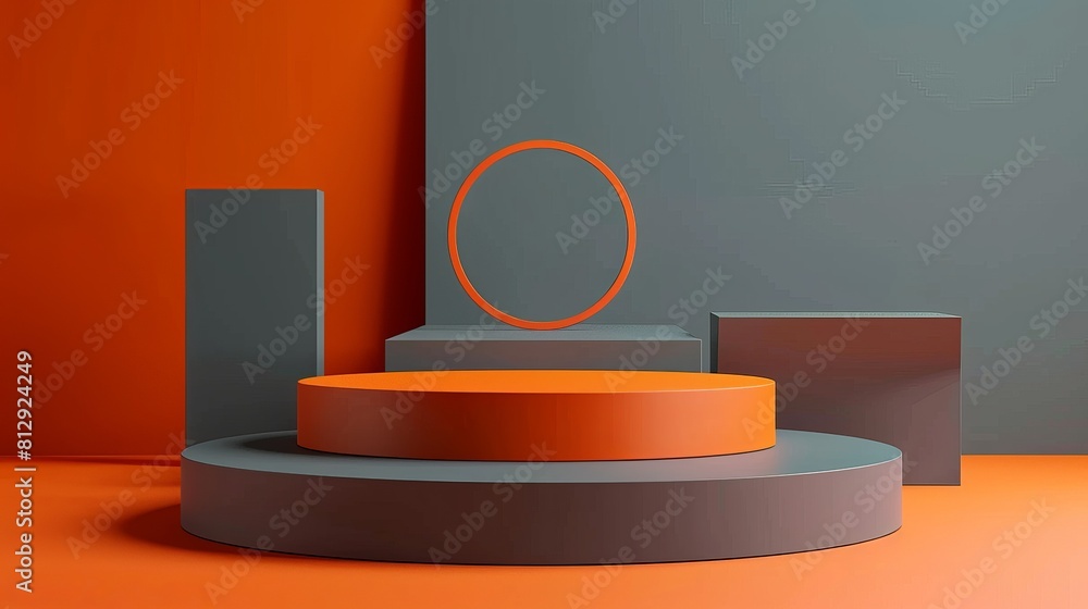 Orange and Dark Grey Bold Podium, Background for Skin Care Treatment Display 3D Orange and Dark Grey Bold Podium, Background for Skin Care Treatment Display 3D