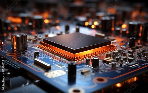 Semiconductor chip fabrication area, close up, displaying detailed circuits, digital tone, Complementary Color Scheme