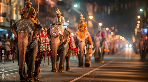 The Kandy Esala Perahera in Sri Lanka a spectacular ten-day festival involving processions of dancers drummers and elephants dressed in ornate garment photo
