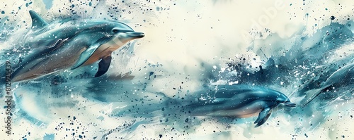 Illustrate the agility of a leaping dolphin in a watercolor-inspired portrait