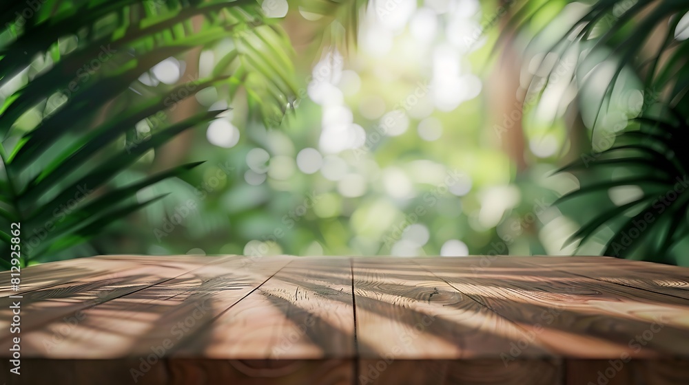Wood tabletop counter podium floor in outdoors tropical garden forest blurred green leaf plant nature backgroundNatural product placement pedestal stand displaysummer jungle paradise c : Generative AI Wood tabletop counter podium floor in outdoors tropical garden forest blurred green leaf plant nature backgroundNatural product placement pedestal stand displaysummer jungle paradise c : Generative AI