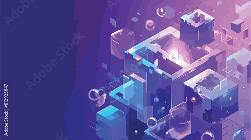 ICO isometric gradient text design on abstract geom photo
