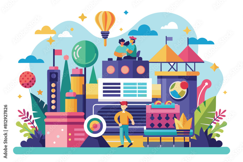 Fototapeta premium A diverse group of individuals standing together in front of a modern building, Strategic consulting Customizable Semi Flat Illustration