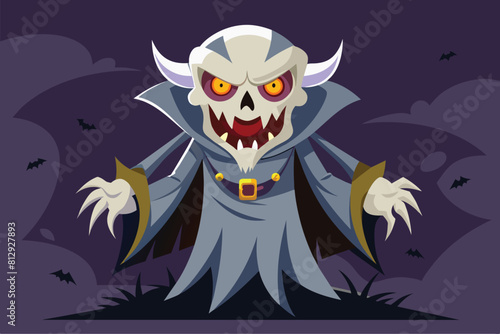 A cartoon character with a creepy look on his face, featuring evil ghost-like qualities and customizable features, Evil ghost Customizable Disproportionate Illustration