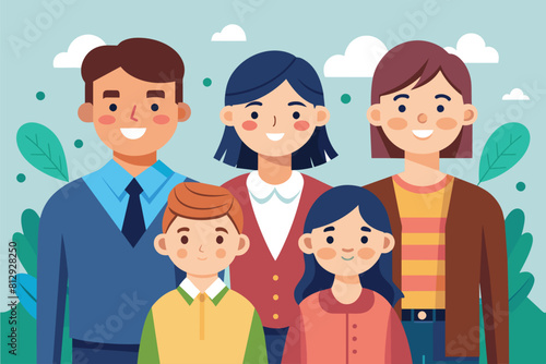 Various individuals are standing next to each other in a group, Family Customizable Semi Flat Illustration