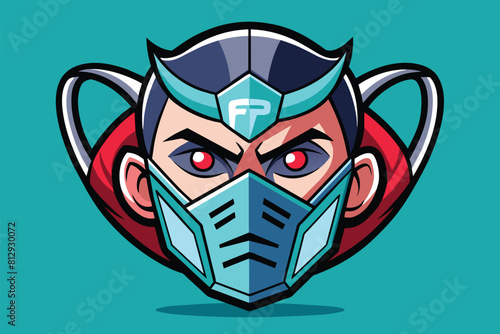 A man wearing a face mask with red eyes, Ffp2 face mask Customizable Disproportionate Illustration