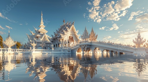 The Wat Rong Khun temple in Chiang Rai Thailand also known as the White Temple a contemporary unconventional Buddhist temple designed by artist Chaler photo