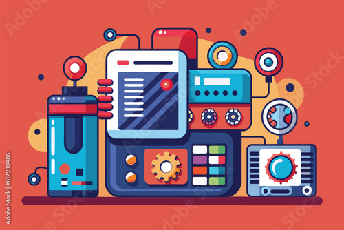 Different types of electronic gadgets such as smartphones, laptops, tablets, and gaming consoles arranged together, Firmware Customizable Disproportionate Illustration