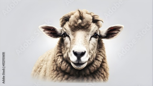 solitary sheep face image on a clear background cutout photo