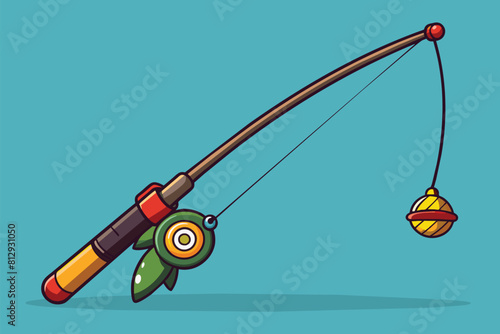 A fishing rod with a freshly caught fish hooked on it, Fishing rod Customizable Cartoon Illustration