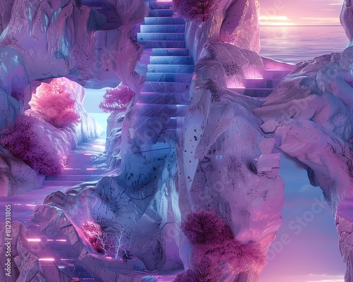 Step into a surreal world of virtual exploration, blending photorealistic scenery with unexpected camera angles that immerse viewers in an otherworldly journey photo