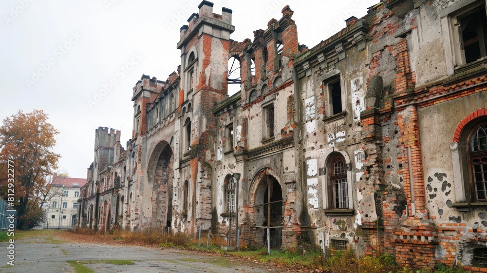 The ruins of the Koenig Gate in Kaliningrad Russia a remnant of the citys Prussian heritage featuring ornate architectural details and historical exhi