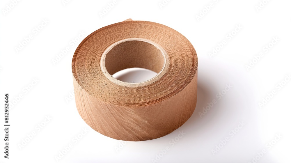 A roll of brown packing tape is presented in isolation against a white backdrop, ready for use in packaging and shipping tasks. A roll of brown packing tape is presented in isolation against a white backdrop, ready for use in packaging and shipping tasks.
