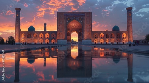 The Registan Square in Samarkand Uzbekistan famed for its three madrasahs with intricate Islamic architecture serving as the heart of the ancient city