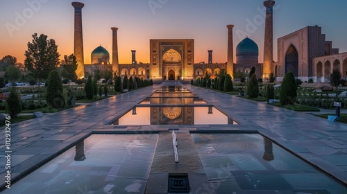 The Registan Square in Samarkand Uzbekistan famed for its three madrasahs with intricate Islamic architecture serving as the heart of the ancient city photo