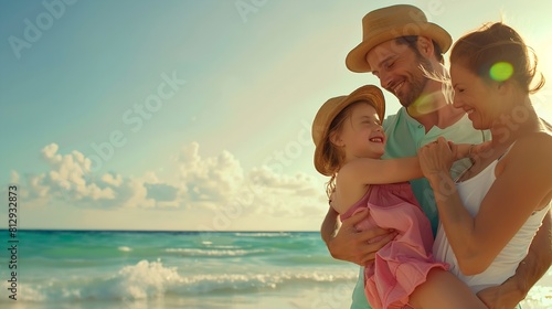 Happy beautiful family on a tropical beach vacation : Generative AI
