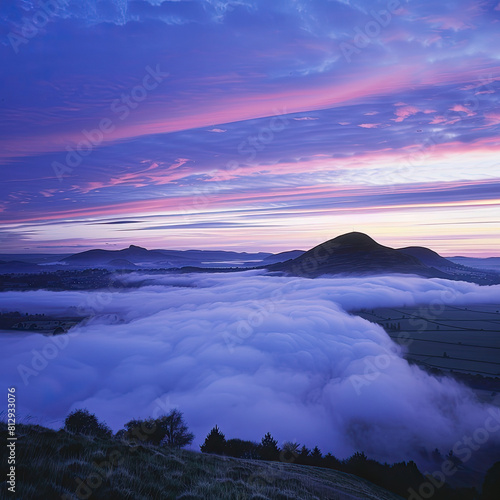 Uk scotland cloud inversion with eildon hill in background photo