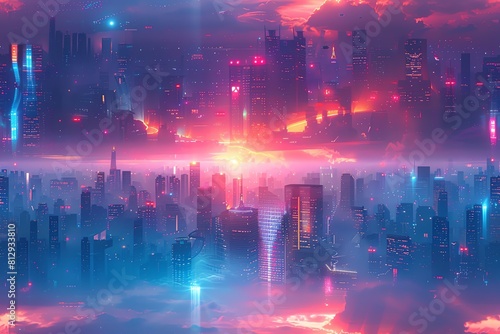 Craft a high-angle view of a futuristic cityscape in a utopian setting