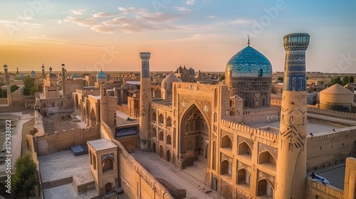 The Itchan Kala in Khiva Uzbekistan the inner town of the old Khiva oasis which has been preserved as a museum and contains outstanding examples of Mu photo