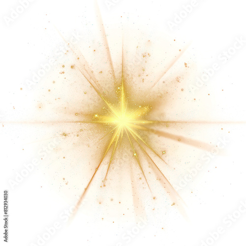 Small golden lens flare with realistic  Glowing golden firework sparks isolated on transparent png. 