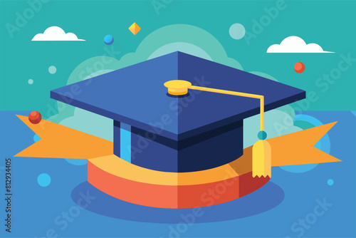 A graduation cap adorned with a ribbon, Graduation hats Customizable Semi Flat Illustration