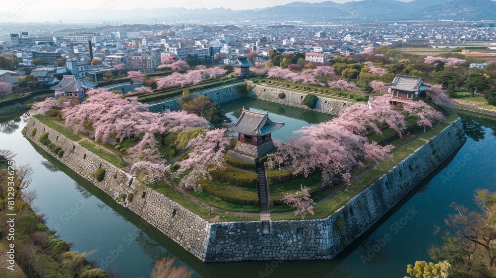 The Goryokaku Fort in Hakodate Japan a star-shaped fortress that now serves as a public park known for its cherry blossoms and historical significance
