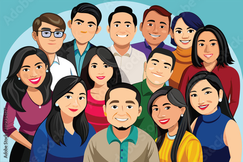 Diverse group of individuals standing closely beside each other, Group photo Customizable Cartoon Illustration © Iftikhar alam