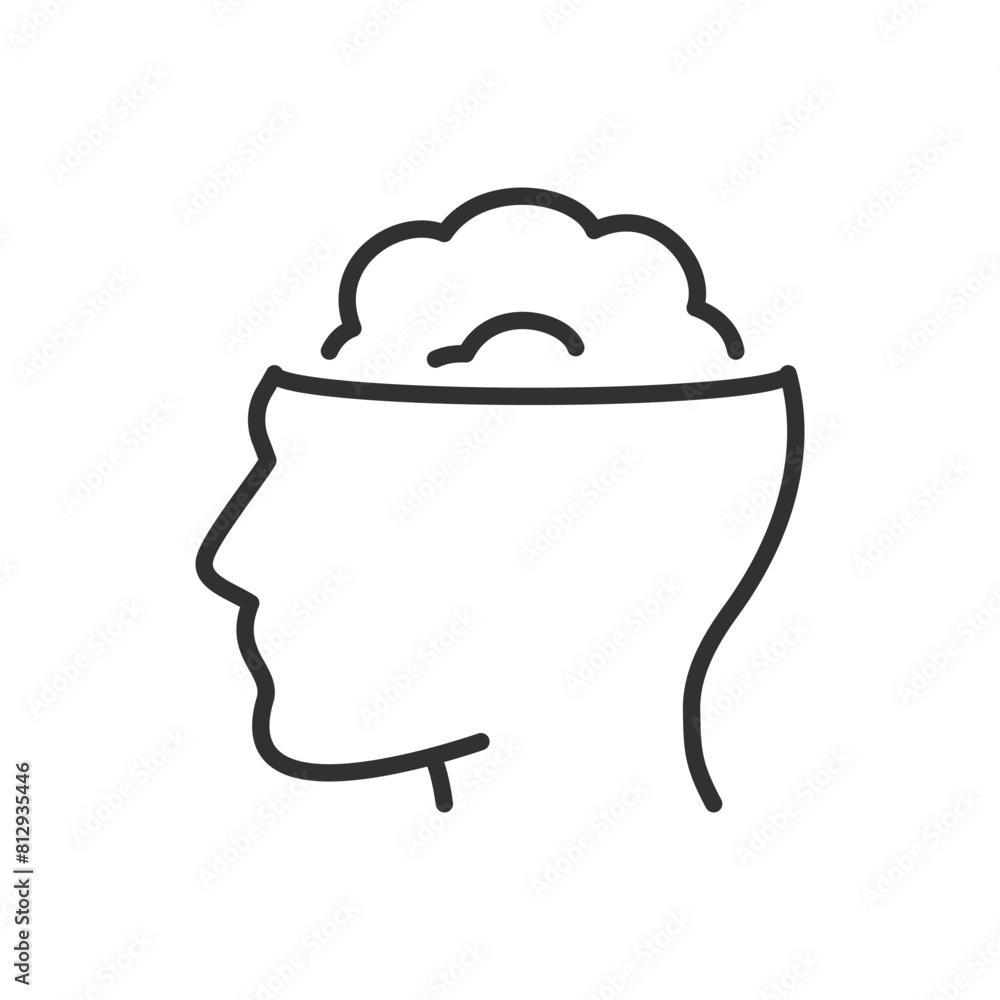 Brain in a person's head, linear icon. Line with editable stroke Brain in a person's head, linear icon. Line with editable stroke