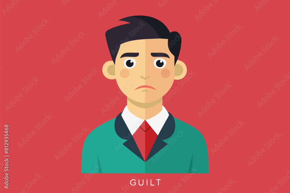 A man dressed in a green sweater and red tie, Guilty Customizable Semi Flat Illustration A man dressed in a green sweater and red tie, Guilty Customizable Semi Flat Illustration