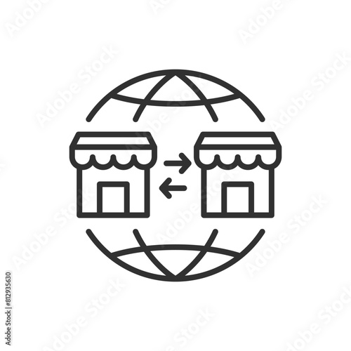 B2B, Business-to-business, linear icon. Commerce transaction that exists between businesses. E-commerce. Line with editable stroke