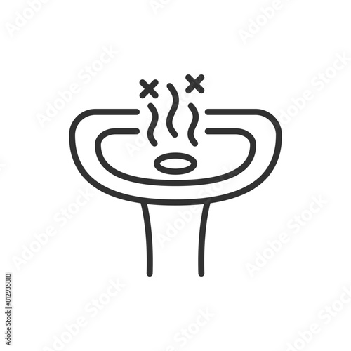 Unpleasant odor from the sink hole, linear icon. Sewer clog. Air backflow. Line with editable stroke