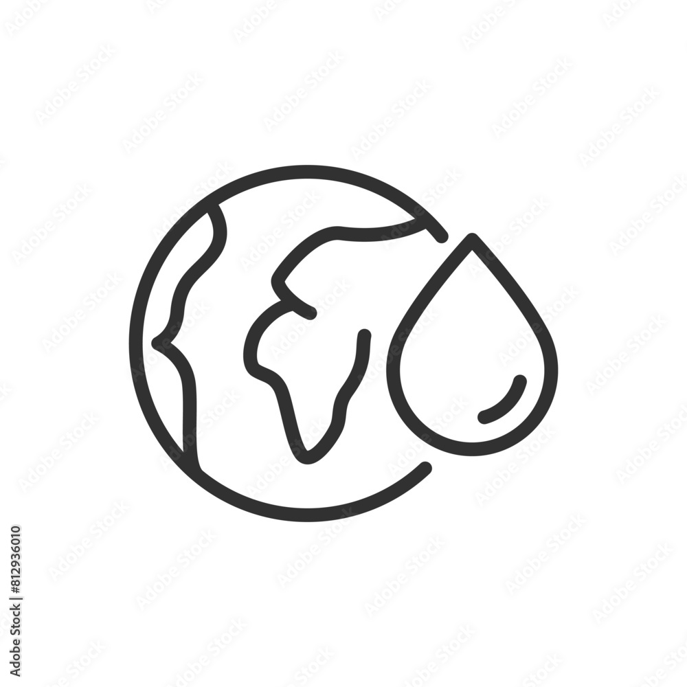 Water on the planet, linear icon, a valuable resource. A drop of water and planet earth. Line with editable stroke Water on the planet, linear icon, a valuable resource. A drop of water and planet earth. Line with editable stroke