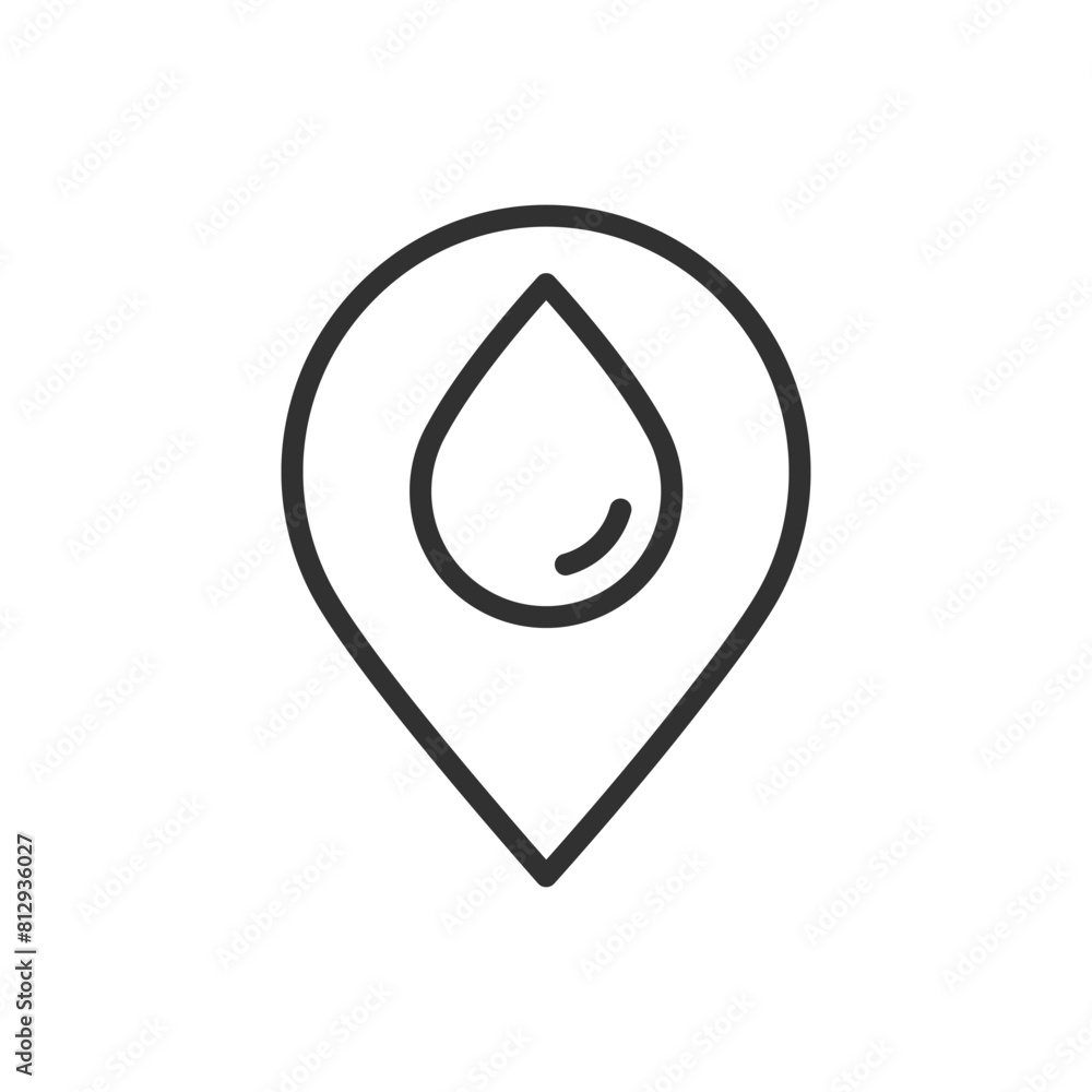 Location of water, linear icon. The drop and the map pin. Line with editable stroke Location of water, linear icon. The drop and the map pin. Line with editable stroke