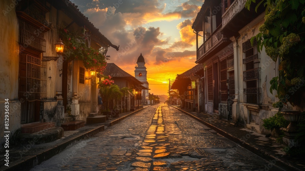 The ancient city of Vigan in the Philippines known for its preserved Spanish colonial architecture and cobblestone streets offering a glimpse into the