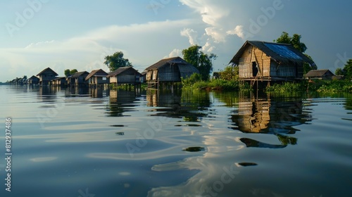 Kompong Khleang a floating village on the Tonle Sap Lake in Cambodia showcasing traditional stilt houses and a community that adapts to the seasonal w photo