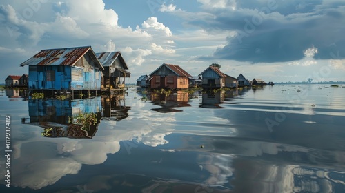 Kompong Khleang a floating village on the Tonle Sap Lake in Cambodia showcasing traditional stilt houses and a community that adapts to the seasonal w photo