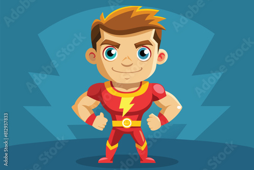 A cartoon man wearing a bright red and yellow superhero costume, High self-esteem Customizable Cartoon Illustration