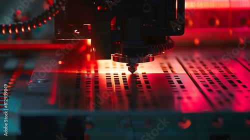 The fiber laser cutting machine cutting  machine cut the metal plate The hitechnology sheet metal manufacturing process by laser cutting machine : Generative AI photo