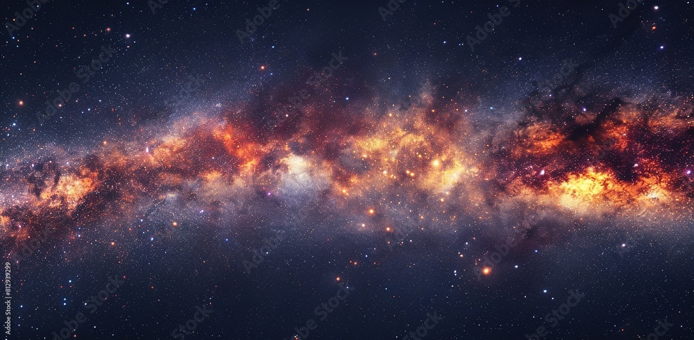 A distant galaxy within the Milky Way, with vibrant colors and swirling patterns against an expanse of stars. A distant galaxy within the Milky Way, with vibrant colors and swirling patterns against an expanse of stars.