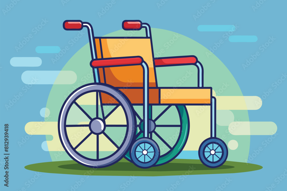 A customizable cartoon illustration of a wheelchair with wheels on a blue background, Hospital wheelchair Customizable Cartoon Illustration A customizable cartoon illustration of a wheelchair with wheels on a blue background, Hospital wheelchair Customizable Cartoon Illustration