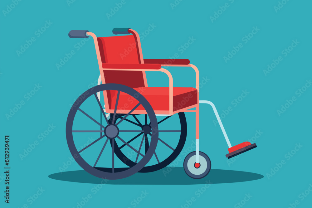 A red hospital wheelchair with wheels on a plain blue backdrop, Hospital wheelchair Customizable Semi Flat Illustration