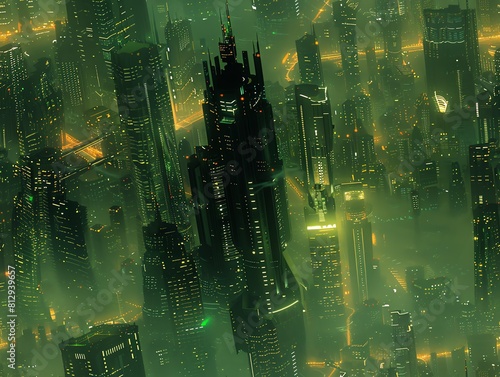 Experience the vast metropolis of a futuristically designed Scifi Art Deco cityscape photo