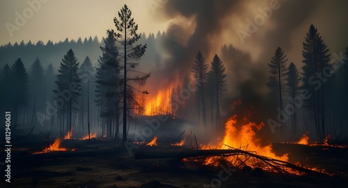Environmental Disaster Forest fire with trees on fire