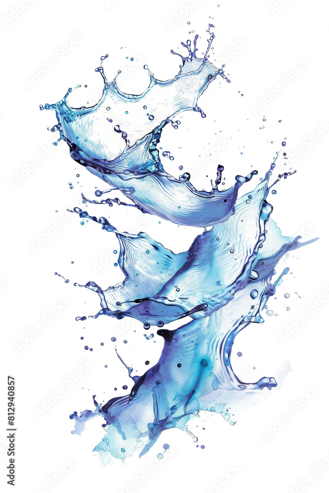 Blue water splash, fluid and graceful, isolated on a white background, ideal for die cut PNG style Blue water splash, fluid and graceful, isolated on a white background, ideal for die cut PNG style