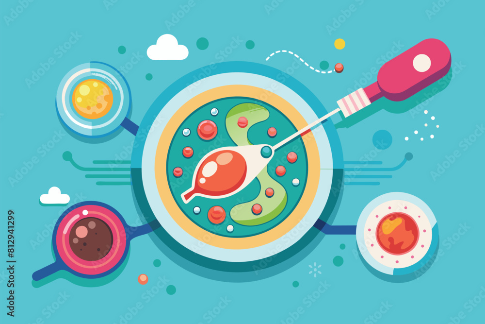 Obraz premium A plate filled with food and utensils on a table, In vitro fertilization Customizable Semi Flat Illustration