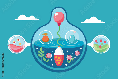 A cartoon illustration of a vase filled with a variety of different objects and items, In vitro fertilization Customizable Disproportionate Illustration