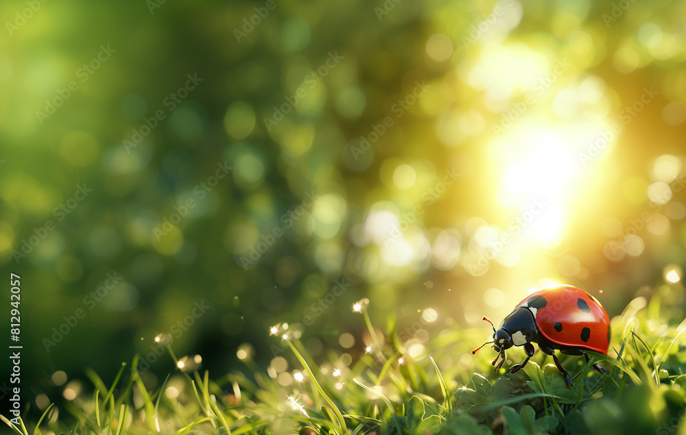 Ladybug on top of the grass with sunrise Ladybug on top of the grass with sunrise
