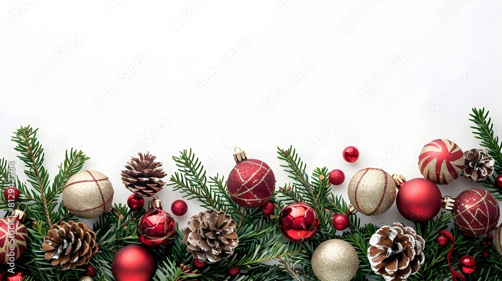 christmas background with balls and branches on white background christmas background with balls and branches on white background